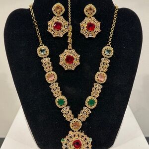 & Other Stories Gold Necklace with Red and Green Accents